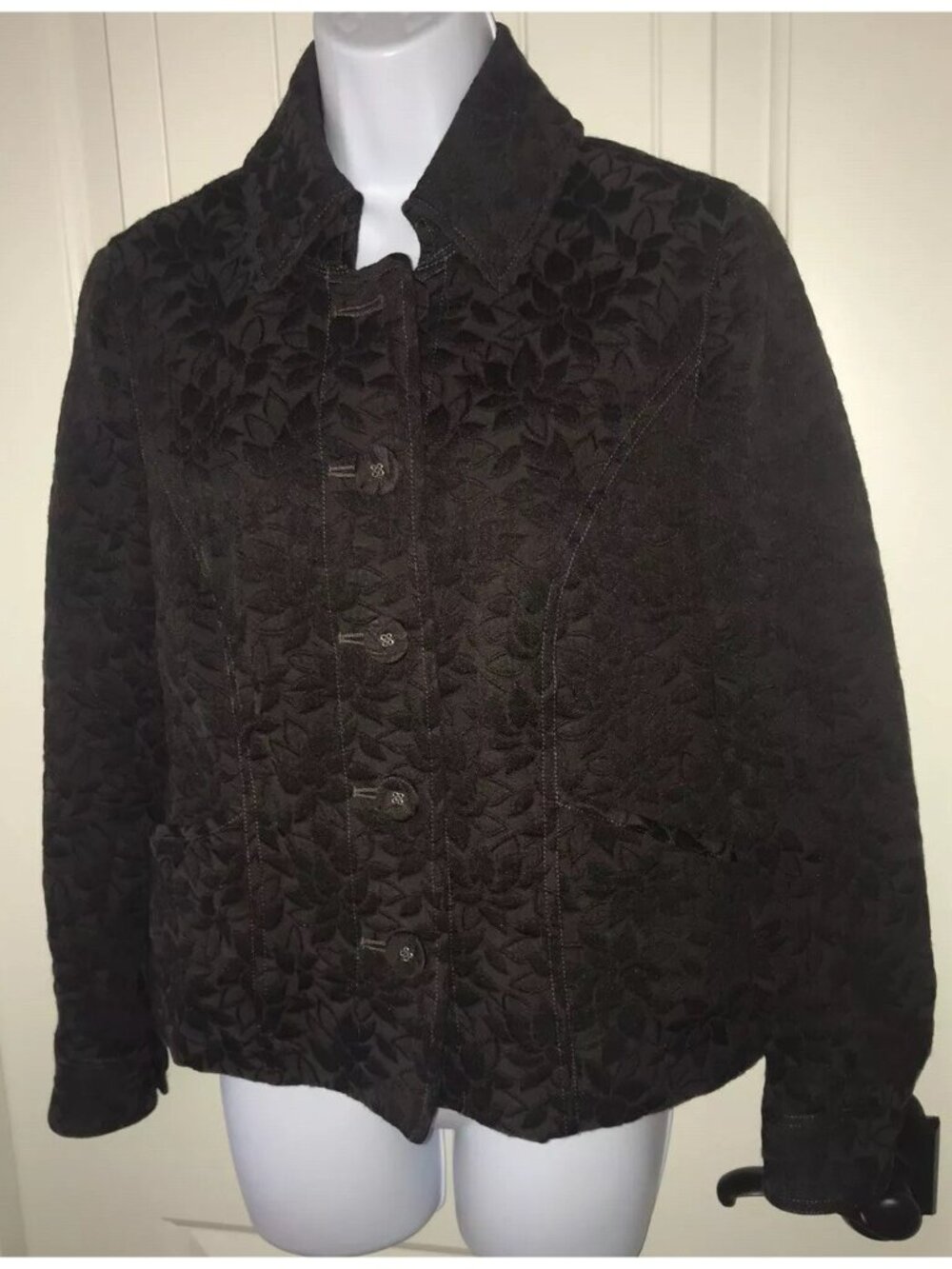 J.Jill Sz XS Brown Floral Textured Blazer Jacket Pockets Collared  EUC